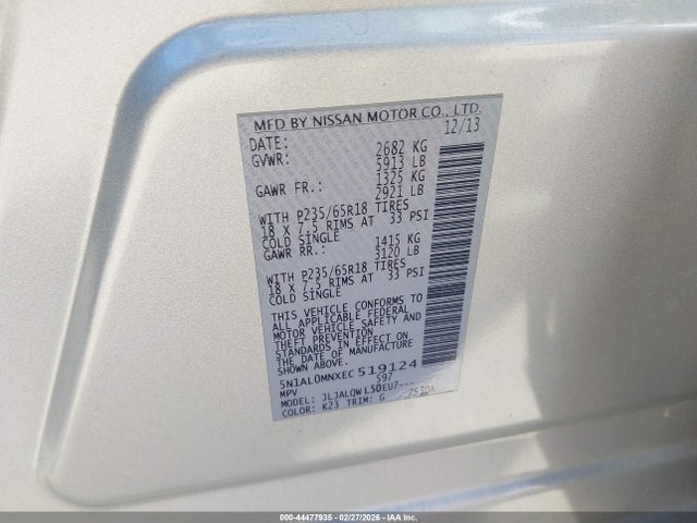 Продажа на аукционе авто 2014 Infiniti Qx60, vin: 5N1AL0MNXEC519124, номер лота: 44477935