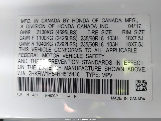 2HKRW1H54HH515416 Honda CR-V EX