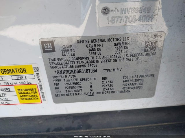 Chevrolet Traverse 1lt 2016 1GNKRGKD0GJ187064 Image 9