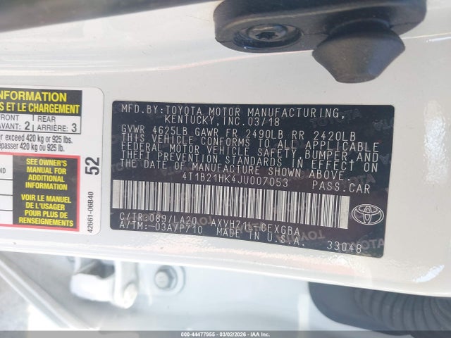 4T1B21HK4JU007053 Toyota Camry Hybrid Xle