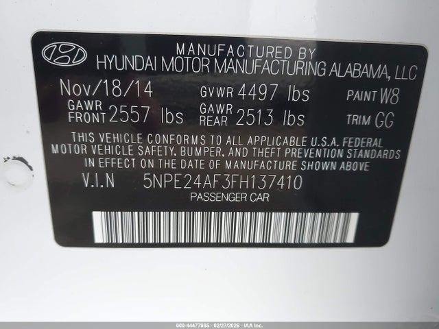 Hyundai SONATA SE 2015 5NPE24AF3FH137410 Image 9