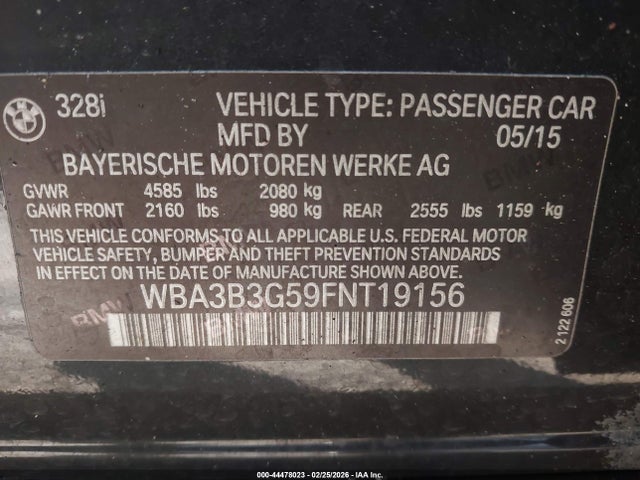 Aukcja sprzedaży 2015 Bmw 328i Xdrive, vin: WBA3B3G59FNT19156, numer aukcji: 44478023