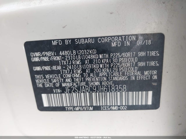JF2SJABC9JH618358 Subaru Forester 2.5i