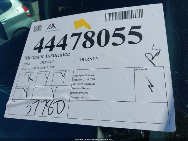 3C4PDCAB2JT375574 Dodge JOURNEY SE