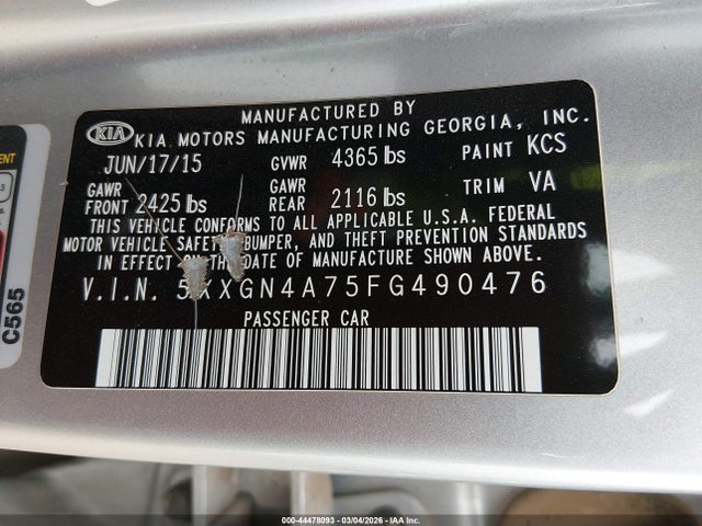5XXGN4A75FG490476 KIA OPTIMA EX