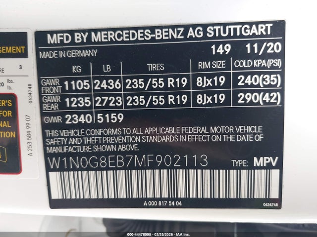 Aukcja sprzedaży 2021 Mercedes-benz Glc 300 4matic Suv, vin: W1N0G8EB7MF902113, numer aukcji: 44478095