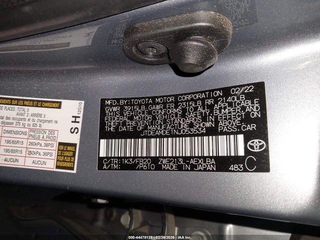 JTDEAMDE1NJ053534 Toyota Corolla Hybrid Le