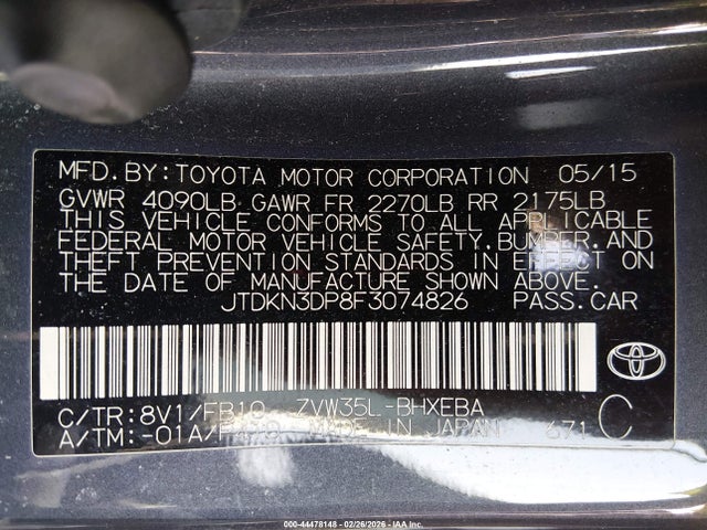 JTDKN3DP8F3074826 Toyota PRIUS PLUG-IN