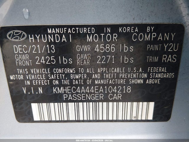 Hyundai Sonata Hybrid Limited 2014 KMHEC4A44EA104218 Image 9