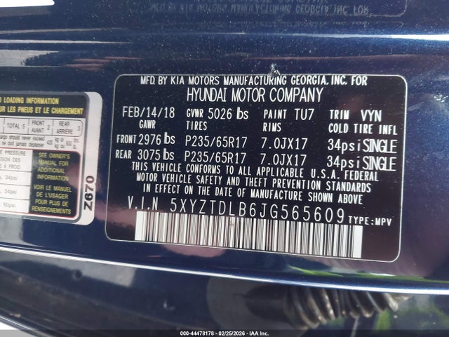 5XYZTDLB6JG565609 Hyundai Santa Fe Sport 2.4l