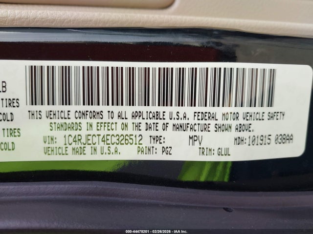 44478201 :رقم المزاد ، 1C4RJECT4EC326512 vin ، 2014 Jeep Grand Cherokee Overland مزاد بيع