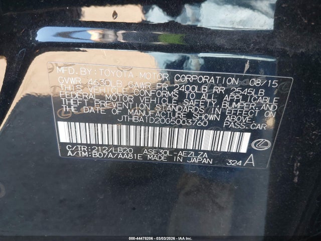 Lexus IS 200T 2016 JTHBA1D20G5003760 Image 9