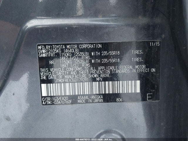 Toyota Rav4 Limited 2016 JTMDFREV3GD179291 Image 8