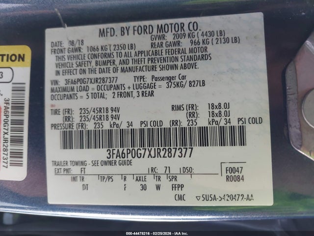 3FA6P0G7XJR287377 Ford FUSION S