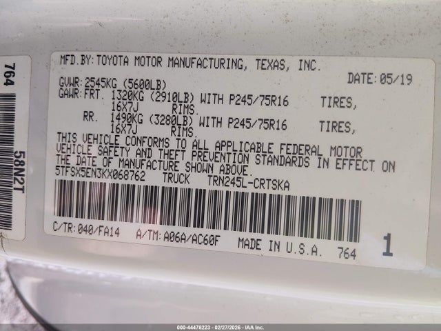 5TFSX5EN3KX068762 Toyota Tacoma Sr
