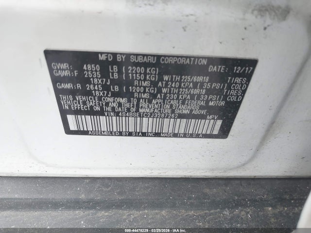 Aukcja sprzedaży 2018 Subaru Outback 3.6r Touring, vin: 4S4BSETC2J3287262, numer aukcji: 44478229