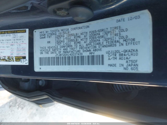 Продаж на аукціоні авто 2004 Lexus Gx 470, vin: JTJBT20X140037439, номер лоту: 44478230