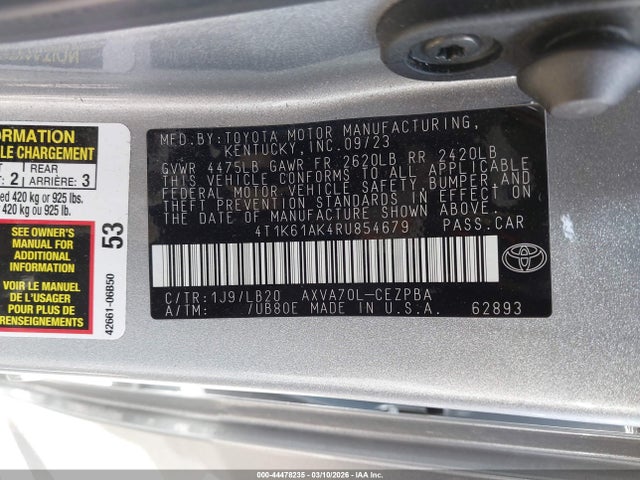 4T1K61AK4RU854679 Toyota CAMRY XSE