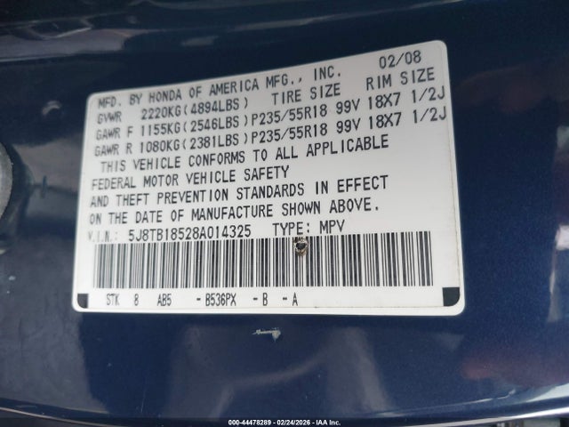 2008 ACURA RDX 5J8TB18528A014325 Photo 8