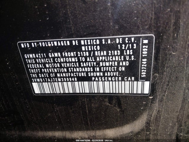 3VWB17AJ7EM399948 Volkswagen Jetta 1.8t Se
