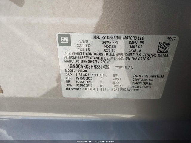 Chevrolet Tahoe Ls 2017 1GNSCAKC3HR331439 Image 9