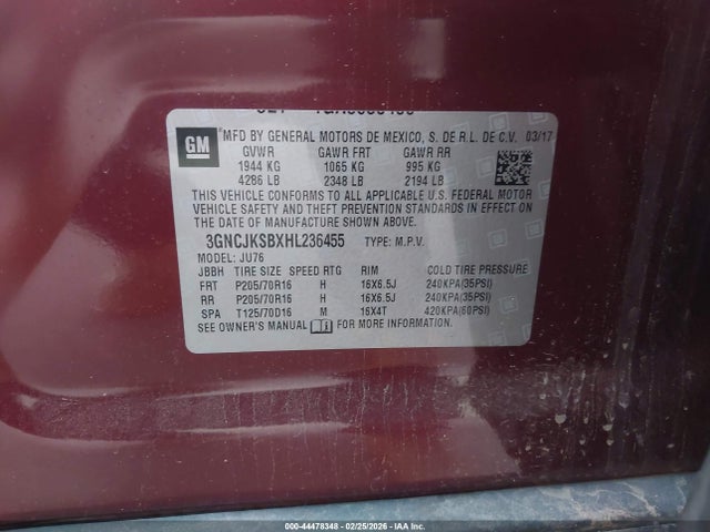 3GNCJKSBXHL236455 Chevrolet TRAX LS