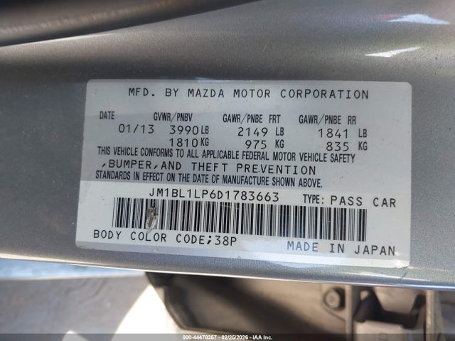 44478357 :رقم المزاد ، JM1BL1LP6D1783663 vin ، 2013 Mazda Mazda3 I Touring مزاد بيع