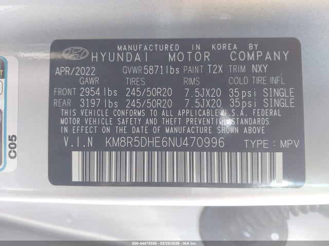 2022 HYUNDAI PALISADE KM8R5DHE6NU470996 Photo 8