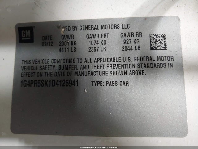 44478394 :رقم المزاد ، 1G4PR5SK1D4125941 vin ، 2013 Buick Verano Convenience Group مزاد بيع