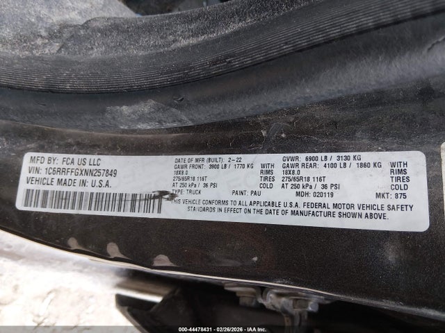 Продаж на аукціоні авто 2022 Ram 1500 Big Horn  4x4 5'7 Box, vin: 1C6RRFFGXNN257849, номер лоту: 44478431