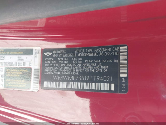 2009 MINI COOPER S WMWMF73519TT94021 Photo 8