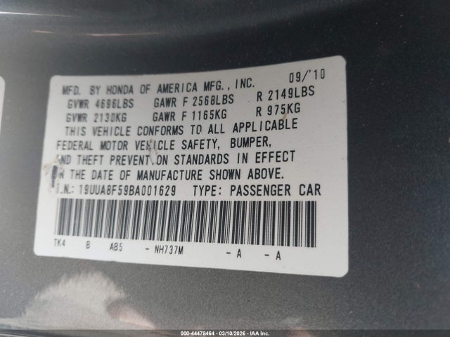44478464 :رقم المزاد ، 19UUA8F59BA001629 vin ، 2011 Acura Tl مزاد بيع