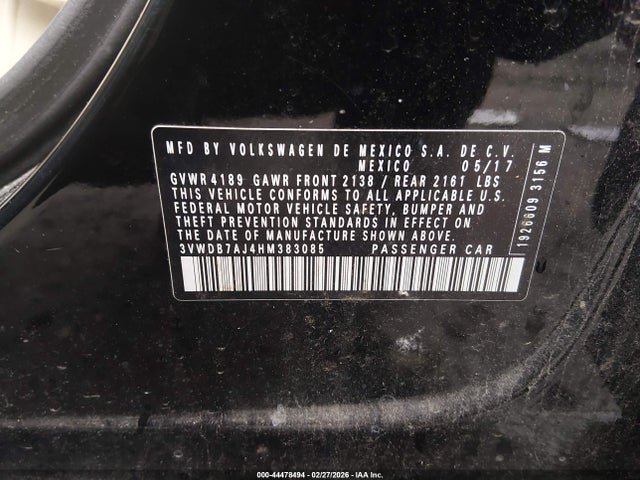 Продаж на аукціоні авто 2017 Volkswagen Jetta 1.4t Se, vin: 3VWDB7AJ4HM383085, номер лоту: 44478494