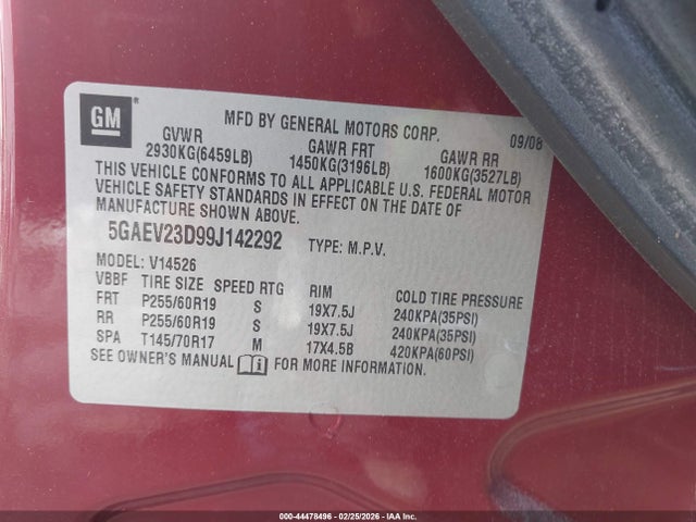 Aukcja sprzedaży 2009 Buick Enclave Cxl, vin: 5GAEV23D99J142292, numer aukcji: 44478496