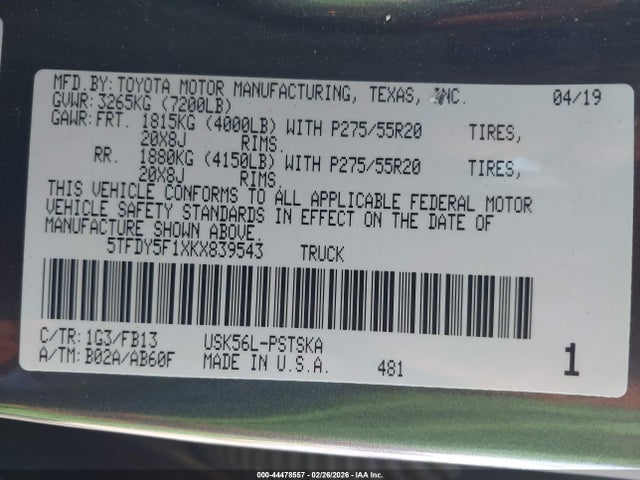 5TFDY5F1XKX839543 Toyota Tundra Sr5 5.7l V8