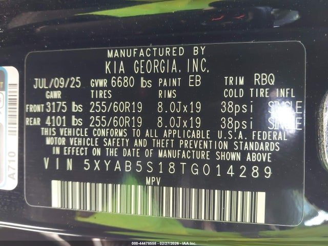 5XYAB5S18TG014289 KIA Ev9 Light Long Range