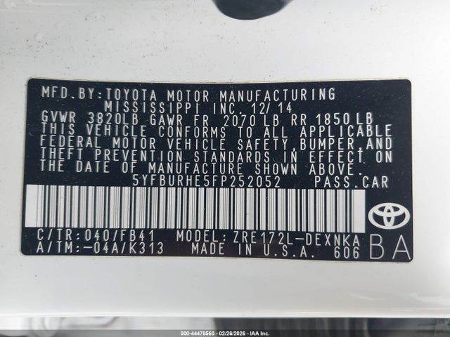 5YFBURHE5FP252052 Toyota COROLLA LE
