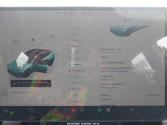 Продаж на аукціоні авто 2025 Tesla Model 3, vin: 5YJ3E1EA0SF960669, номер лоту: 44478562