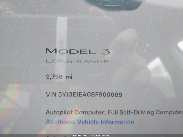 Продаж на аукціоні авто 2025 Tesla Model 3, vin: 5YJ3E1EA0SF960669, номер лоту: 44478562