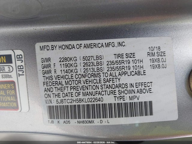 5J8TC2H58KL022640 Acura Rdx Technology Package