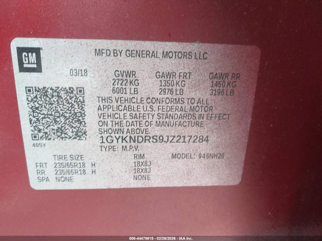 Продаж на аукціоні авто 2018 Cadillac Xt5 Luxury, vin: 1GYKNDRS9JZ217284, номер лоту: 44478615