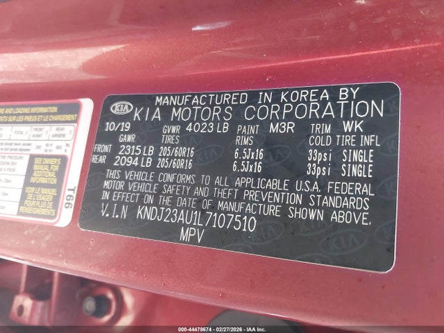 2020 Kia Soul Lx მანქანა იყიდება აუქციონზე, vin: KNDJ23AU1L7107510, აუქციონის ნომერი: 44478674