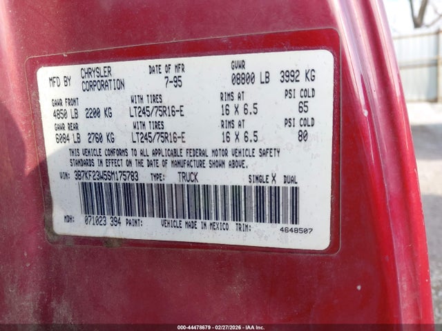 Aukcja sprzedaży 1995 Dodge Ram 2500, vin: 3B7KF23W5SM175783, numer aukcji: 44478679