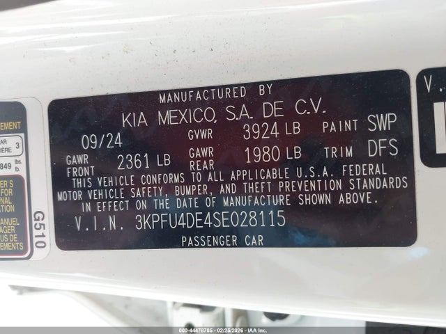 Продаж на аукціоні авто 2025 Kia K4 Ex, vin: 3KPFU4DE4SE028115, номер лоту: 44478705