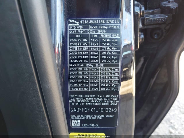 44478728 :رقم المزاد ، SADFP2FX1L1013249 vin ، 2020 Jaguar E-pace Se P250 Awd Automatic مزاد بيع