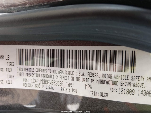 2015 Jeep Cherokee Limited მანქანა იყიდება აუქციონზე, vin: 1C4PJMDB9FW552536, აუქციონის ნომერი: 44478741