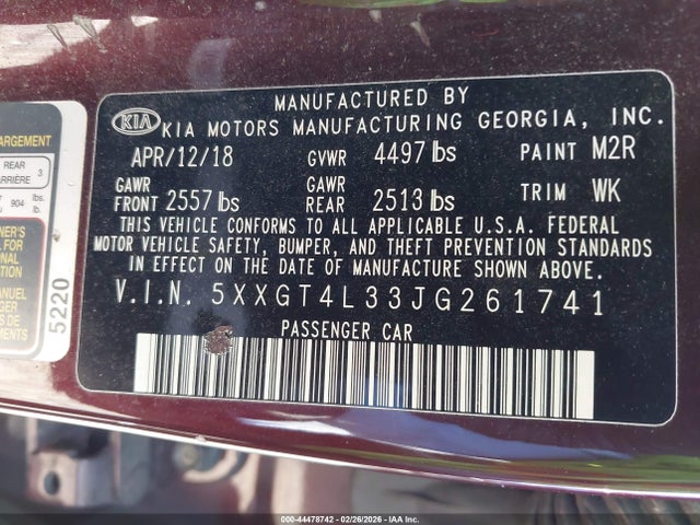 5XXGT4L33JG261741 KIA Optima Lx