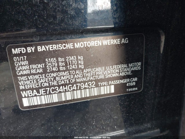 2017 Bmw 540i Xdrive მანქანა იყიდება აუქციონზე, vin: WBAJE7C34HG479432, აუქციონის ნომერი: 44478754