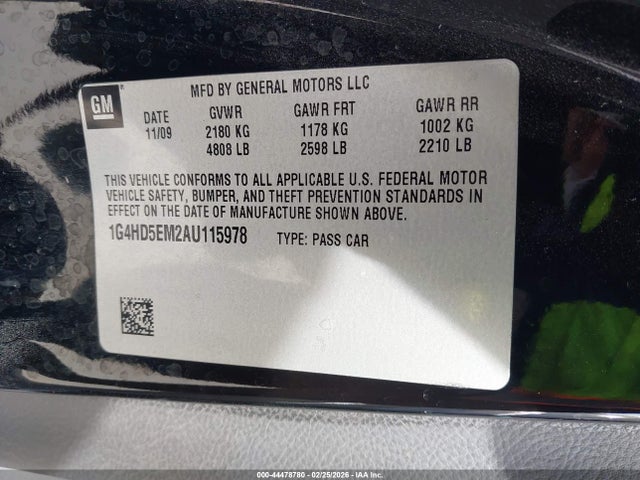 Продажа на аукционе авто 2010 Buick Lucerne Cxl, vin: 1G4HD5EM2AU115978, номер лота: 44478780