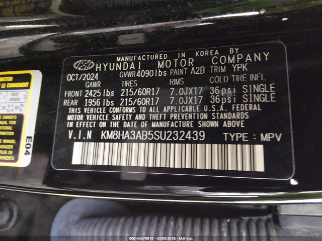 Aukcja sprzedaży 2025 Hyundai Kona Se, vin: KM8HA3AB5SU232439, numer aukcji: 44478810